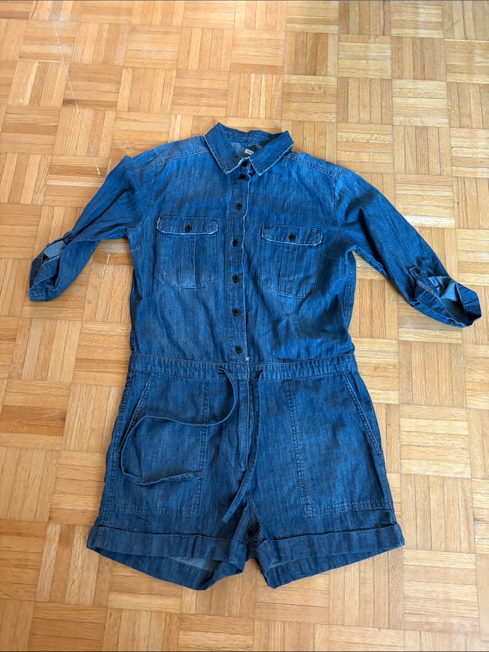 Pistola Denim Button-Up Romper / Short Jumpsuit in Deep Blue